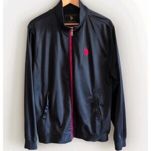 Large US Polo Assn Men's Navy Red Trim Full Zip Track Jacket Pony Logo Size  EUC